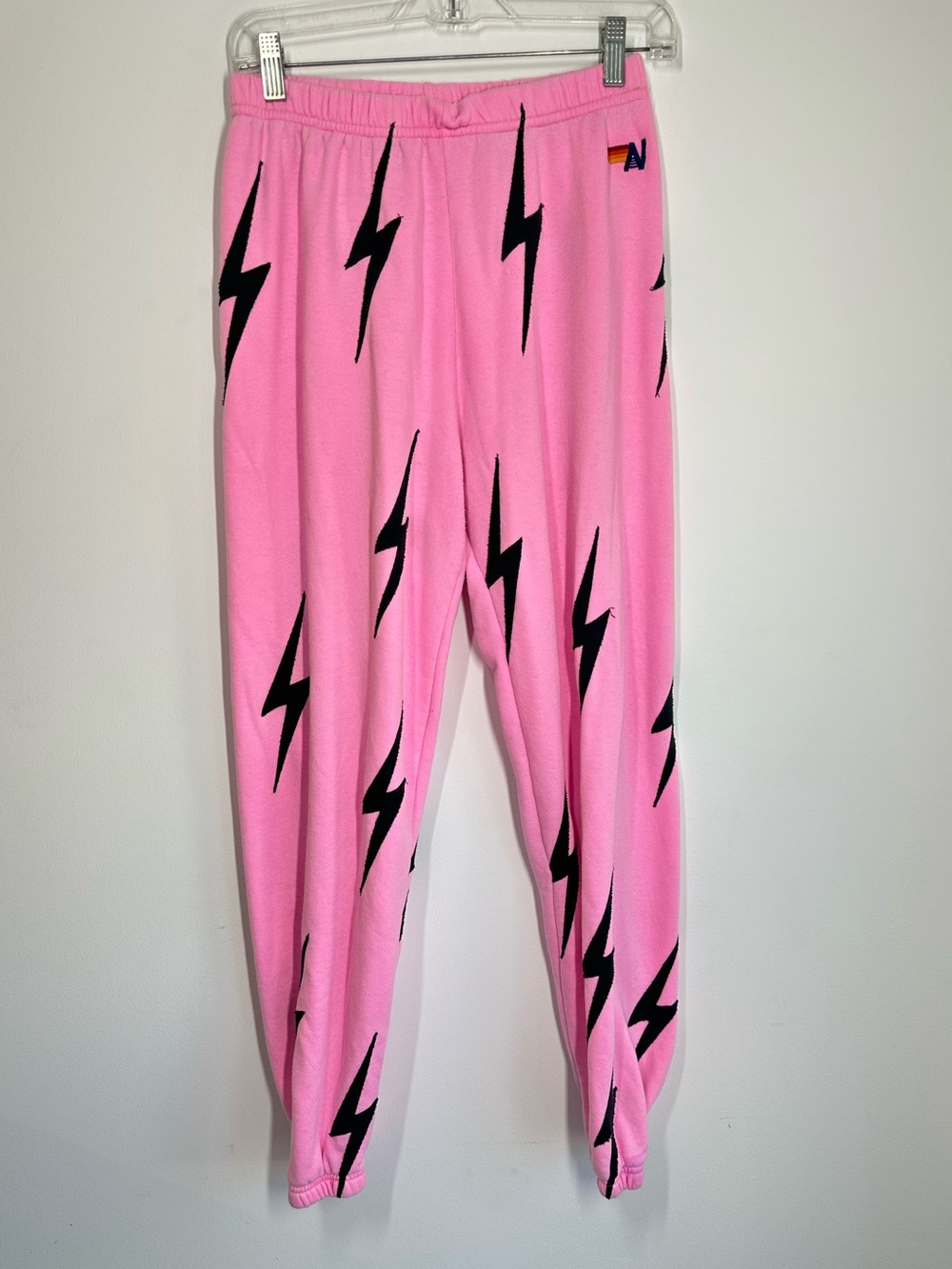 Aviator Nation Pink Black Bolt All Over Sweatpants Joggers – Size Medium